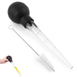 2 PCS Turkey Baster, Turkey Baster Large, Baster for Cooking, Turkey Oil Dropper with Brush, Cooking Turkey Injector Long Turkey Baster for Oiling and Marinating Turkey Beef Pork Fish (Black)