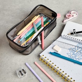 Soul Projekt Large Clear Pencil Case Black, Make Up Travel Bag, Portable PVC Pouch Organizer for Students, Exam, Office, School Supplies, Women, Girls, Boys, Stocking Filler, Cosmetic Toiletry Bag