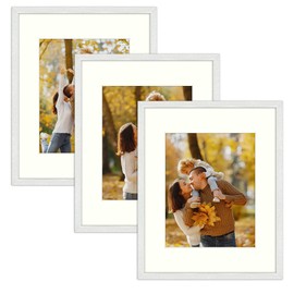 Frametory, 16x20 Wall Frame - 11x14 Photos with Ivory Mat or 16x20 Pictures Without Mat - Real Glass, Metal Back Tabs, Saw Tooth Hangers - Poster/Arts/Landscape Display - Set of 3, White
