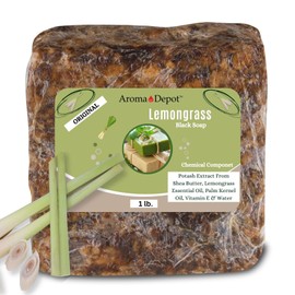 Aroma Depot African Black Soap 1 lb. Scented Lemongrass Bar Handmade with Shea Butter, Essential Oil. 100% Natural Infused Soap For Face and as a Body Wash.