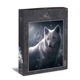 Ulmer Puzzleschmiede - Puzzle "Tundra Wolf" - Atmospheric Night Puzzle with 1000 Pieces - In Black and White the Puzzle Brings Out Animals Perfectly with Their Symbolic Power - Made in Germany