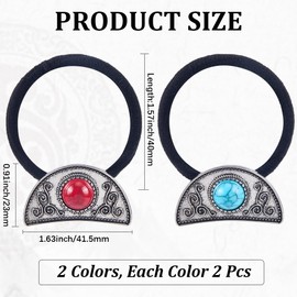 CABODYALS 4Pcs 2 Colors Boho Western Style Moon Shape Decorative Metal Ponytail Holders Turquoise Hair Ties Bracelet Cowgirl Elastic Hair Bands with Box Set for Women Outfit Party Accessories