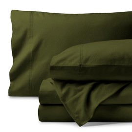 Bare Home Organic Cotton Flannel Sheet Set - Twin Size - 100% Cotton - Double Brushed for Extra Softness & Comfort - Warm, Cozy, and Durable - Breathable - Bed Sheets (Twin, Cypress)