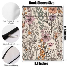 Floral Book Sleeve, Wildflower Book Covers for Paperbacks, Garden Flowers Book Pouch Book Protector, Book Lovers Gifts for Women Girls Friend, Book Accessories Book Club Gifts Christmas Birthday Gifts