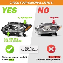 WEELMOTO Headlights Assembly Compatible with 2014 2015 2016 Nissan Rogue with LED DRL Strip Pair, Fits Factory Halogen Models Only (NO PROJECTOR & NOT FOR FACTORY LED MODELS)