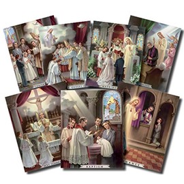 Catholic Posters The Seven Sacraments Illustrated Cardstock Poster Set, 7 Pieces, 10 Inch