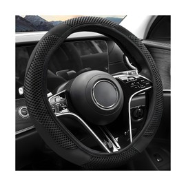 Wevdn Car Steering Wheel Cover, 15 Inch Anti Slip Leather Elastic Steering Wheel Protector Pad, Breathable Steering Wheel Cover for Men Women, Interior Decor Car Accessories (Black)