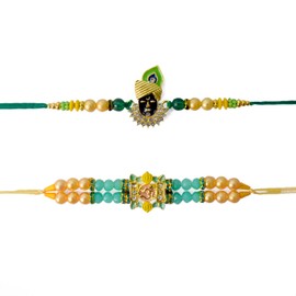 SATVIK Raksha Bandhan Rakhi for Brother Bhai with Metal Pan Patta Ganesh Decorative Wall Hanging Showpiece Lord Ganesha on Leaf Home Decor. Indian Housewarming Return Gift for Bulk. Figurine Pooja Decoration Item