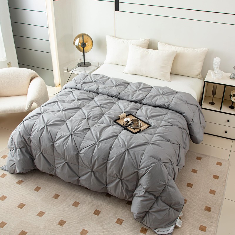 Pinch Pleat Down Feather Comforter, All Season Medium Warmth Ultra-Soft