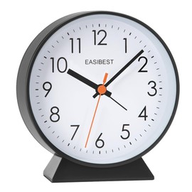 EASIBEST No Ticking Silent Alarm Clock,Easy to Read and Use,Ascending Sound,1 AA Battery Operated,Snooze Light,Bedside Desk Clock,Black