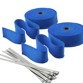 Stark Industries - Blue 2" x 33ft Fiberglass Exhaust Wrap with Stainless Steel Ties (11.8in) Header Wrap Heat Shield Sleeve for Cars and Motorcycle - 2-PACK