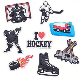 8 Pcs Hockey Croc Shoe Charms, Feild Hockey Sport Shoe Decoration Charms, Accessories for Shoes, Bracelet, Wristband, Gift for Birthday, Party, Holiday, Polyvinyl Chloride