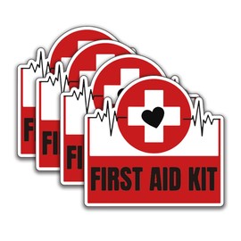 Kids' Cute Design First Aid Decals (Set of 4), 4 Inches – Strong Adhesive, Durable, Waterproof – Ideal for First Aid Boxes, Emergency Kits, Medical Alert Equipment
