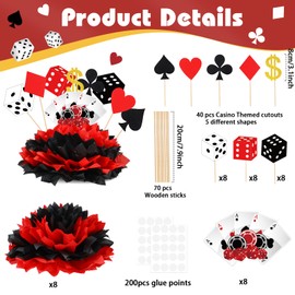 RoundFunny 8 Sets Casino Themed Party Decorations Table Centerpieces Casino Night Table Party Toppers with Tissue Paper Flowers Poker Cutouts and Sticks for Night Decor Birthday