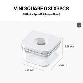 VAKUEN Premium Airtight Food Storage Containers, Mini Square 3pc/set(0.32qt), Smart One-Click Seal Lid, No Hinges, 100% Leak Proof, BPA-FREE, Dishwasher, Freezer & Microwave Safe