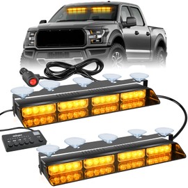 Nilight 32LED Amber Emergency Dash Strobe Lights with Controller Suction Cups Warning Hazard Interior Front/Rear Windshield Deck Split Light Bar for Trucks Construction Vehicles