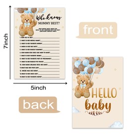 Baby Shower Game Cards, Bear Theme Who Knows Mommy Best Game Card for Baby Shower Party，Funny and Easy Icebreak Baby Shower Party Games Ideas Activity for Parent-to-be, 30 Double Print Cards
