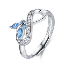 Generic Infinity Ring 925 Sterling Silver Infinity Butterfly Promise Adjustable Rings Anniversary Jewelry Gifts for Women