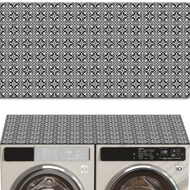 54'' x 27'' Washer and Dryer Covers for the Top, Non-Slip Washing Machine Cover, Diatomite Washer Dryer Top Protector Mat for Laundry Kitchen Home Black&White