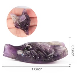 Artistone Amethyst Crystal Fox Pendant 1.6 inch Fox Head Hand-Carved Gemstone Necklace Healing Crystal Statue Animal Collection Figurine with Gift Box
