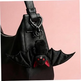 Lindo llavero de felpa, adorable llavero de murciélago con cierre en forma corazón, dije ligero para bolsa Halloween, negro.