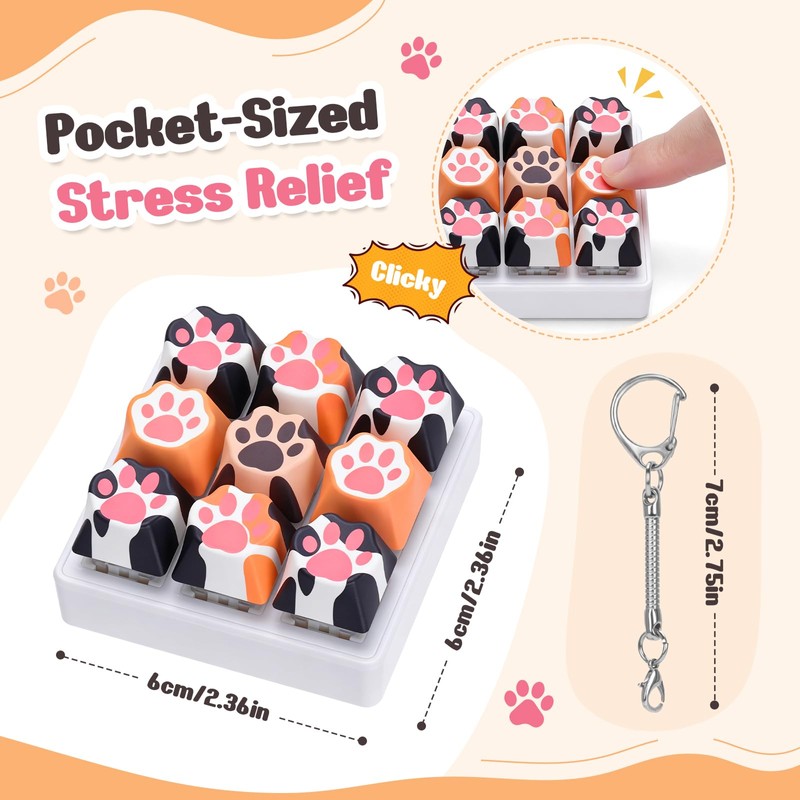 Dalycro Cat Paw Keyboard Fidget, 9-in-1 Clicker Keychain with Clicky