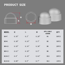 Ewwtrey 145 Pcs Screws Bolt Covers Caps, Hex Head Dome Bolt Covers, Plastic Screw Caps Cover, Hexagonal Screw Bolts Cover Protection Cap for Matching Screws, M4 M5 M6 M8 M10 M12 (Grey)