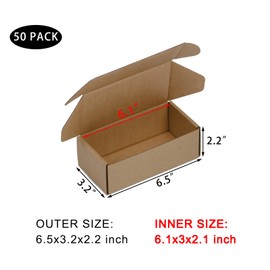 SUNLPH 50 Pack 6.5x3.2x2.2 Inches Small Shipping Boxes, Brown Corrugated Cardboard Boxes, Moving Mailing Packing Box