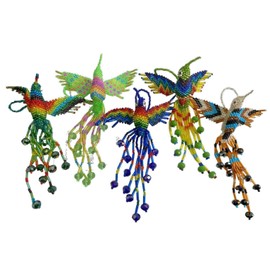 Beaded Hummingbird, 5 Piece Set, Souvenir, from Mexico, Multicolor, 5" INCHES, Seed Beads