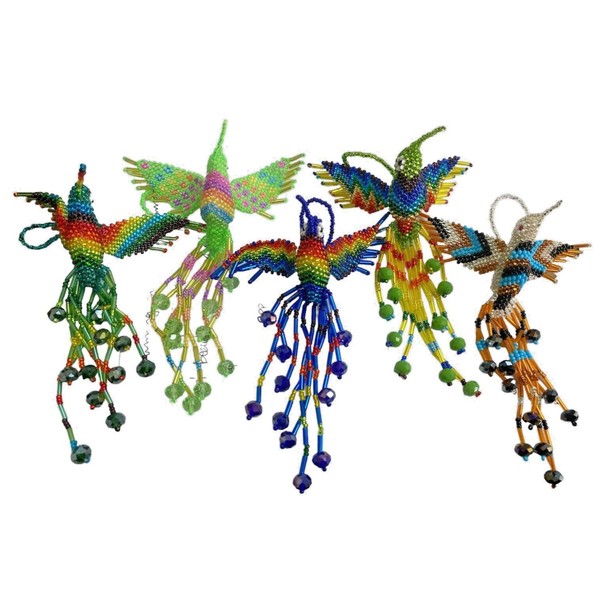 Beaded Hummingbird, 5 Piece Set, Souvenir, from Mexico, Multicolor, 5"