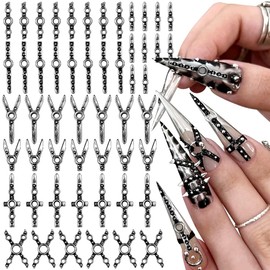 70 pezzi Punk Croce Cinture Nail Charms Y2K Metallo Gothic Belts Nail Design 3D Retro Argento Nero Goth Nail Charms Set fai da te Cool Rivetti Gioielli Nail Supplies Nail Art