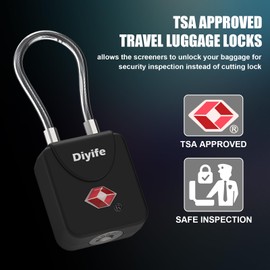 TSA Luggage Locks with Keys, [2 Packs] [4 Keys] Diyife High Security Suitcase Padlocks with Keys, Flexible Long Shackle TSA Lock Small Suitcase Locks for Travel Suitcases Luggage Bag Case (Black)