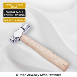 BENECREAT 6 Inch Jewelry Mini Hammer Iron Head Ball Pein Hammer Strong Wooden Handle with Rubber Bench Block for Jewelry Making DIY Crafts