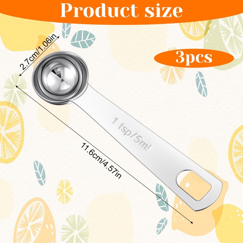 Ouligay 3Pcs 5ml Teaspoon Measuring Spoons Stainless Steel Teaspoon Measure