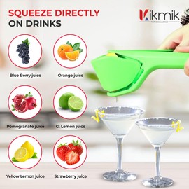 Kikmik Lemon Squeezer -2 Pcs CitrusEase Foldable Manual Fruit Juicer: Effortless Juicing with Space-Saving Ergonomics Design-Hand Squeeze with Sideways Pivot for Maximum Juice Yield-Green & Orange.