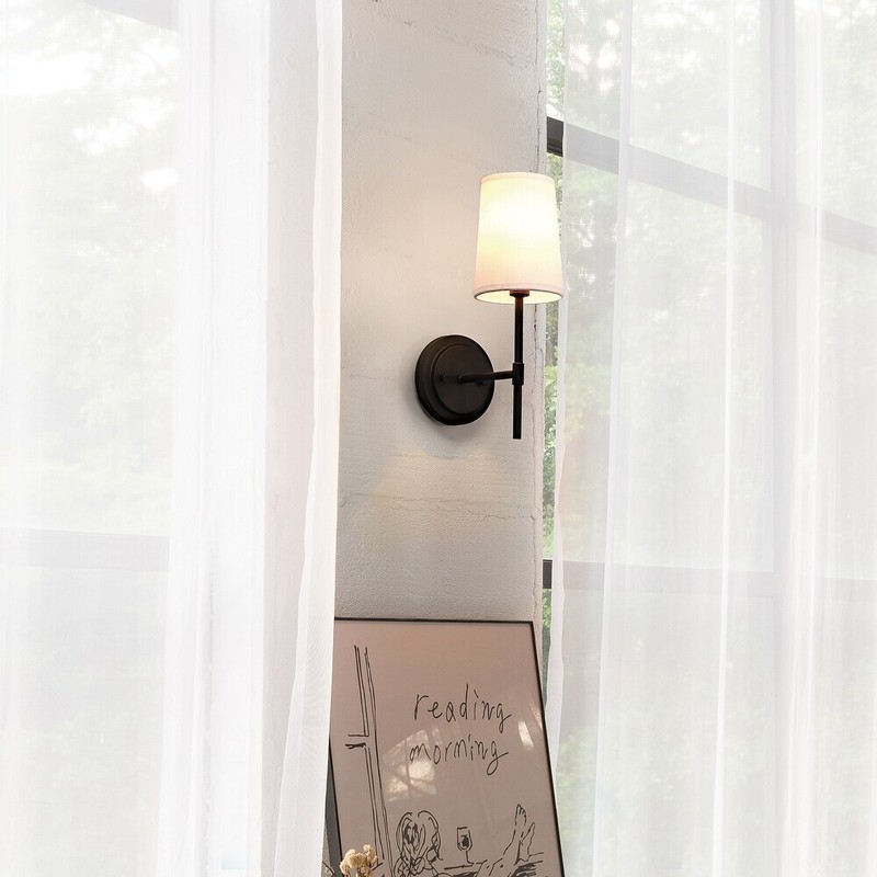 Globe Electric 51859 Clarissa Wall Sconce, Matte Black, White Fabric