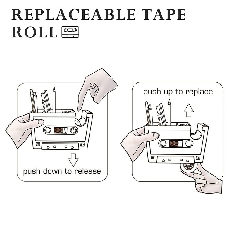 Aobopar Tape Dispenser Pen Holder, Retro Cassette Tape Dispenser, 80's