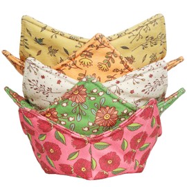 CIPIMEY Cotton Microwave Bowl Cozy Holders, Microwave Safe Hot bowl Holders, bowl Snuggies, Soup Bowl Cozy (Retro Floral)