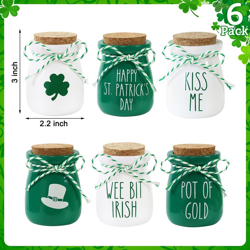 6 Pcs St. Patrick's Day Decorations Mason Jars, Saint Patricks