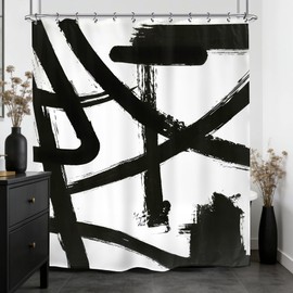 Kalmico Black White Abstract Shower Curtain 60Wx72L Inch Modern Line Simple Minimalist Contemporary Neutral Aesthetic Bathroom Set Accessories Decor with 12 Pack Hooks