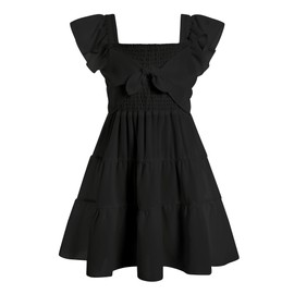 Ahegao Black Dresses for Girls Kids Square Neck Ruffle Sleeveless Dressing Skirt for Teens 10t Summer Beach Dress Cute Clothes 10-12 Girls Trendy