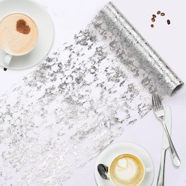 Vagasi Table Runner 29cm x 10m Silver Metallic Glitter Table Runner Roll Thin Foil Long Table Decoration DIY Easy to Trim for Wedding, Birthday, Baby Shower, Bridal Shower
