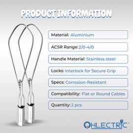 OhLectric OL-40663 Range 2/0-4/0 Aluminium Wedge Clamps - Stainless Steel Ball Handle - Loop With Lock - Reduces Sagging Of Overhead Aerial Cables - Corrosion Resistant Cable Clamps (Pack of 2)