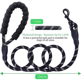 Mumoo Bear 2Pcs 5FT Strong Dog Leashes with Comfortable Padded Handle and Highly Reflective Threads for Small Medium and Large Dogs (1/2 inch x 5 Foot, Black)