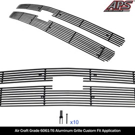 APS Compatible with 2007-2013 Chevy Silverado 1500 Main Upper Aluminum Black Horizontal Billet Grille Insert C65766H