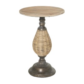 Deco 79 Wood Side End Accent Table End Table with Black Metal and Rattan Base, Side Table 15" x 15" x 22", Brown