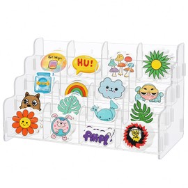 AerWo Sticker Display Stand, 4 Tier 16 Shelves Greeting Card Display Stand, Portable Acrylic Stickers Display Rack for Retail Counter Vendor Events for postcard Brochure Photos Picture