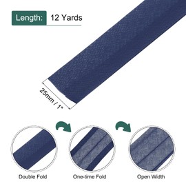 MECCANIXITY 1 Inch Double Fold Bias Tape Continuous Bulk Cotton Bias Tape for Sewing Seaming Quilting Hemming Binding Crafts (Navy Blue 12 Yards)