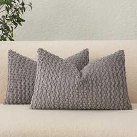 UGASA Velvet 12x20 Inch Lumbar Throw Pillow Cover, Both Sides Corduroy Striped, Soft Solid Decorative Rectangular Cushion Case for Couch/Bedroom/Car, 2 Pieces, Grey