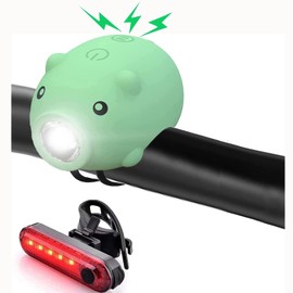 Kids Bike Lights for Night Riding, Girls Bike Horn Lights, Rechargeable Bike Headlight and Tail Light Set, Scooter Light for Adults, 120dB Speaker, 3 Lighting Mode, Cute Bicycle Accessories